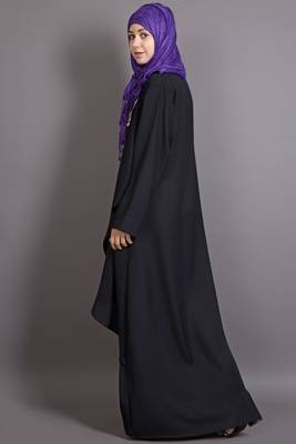 Black Poly Crepe Plain Islamic Abaya 4