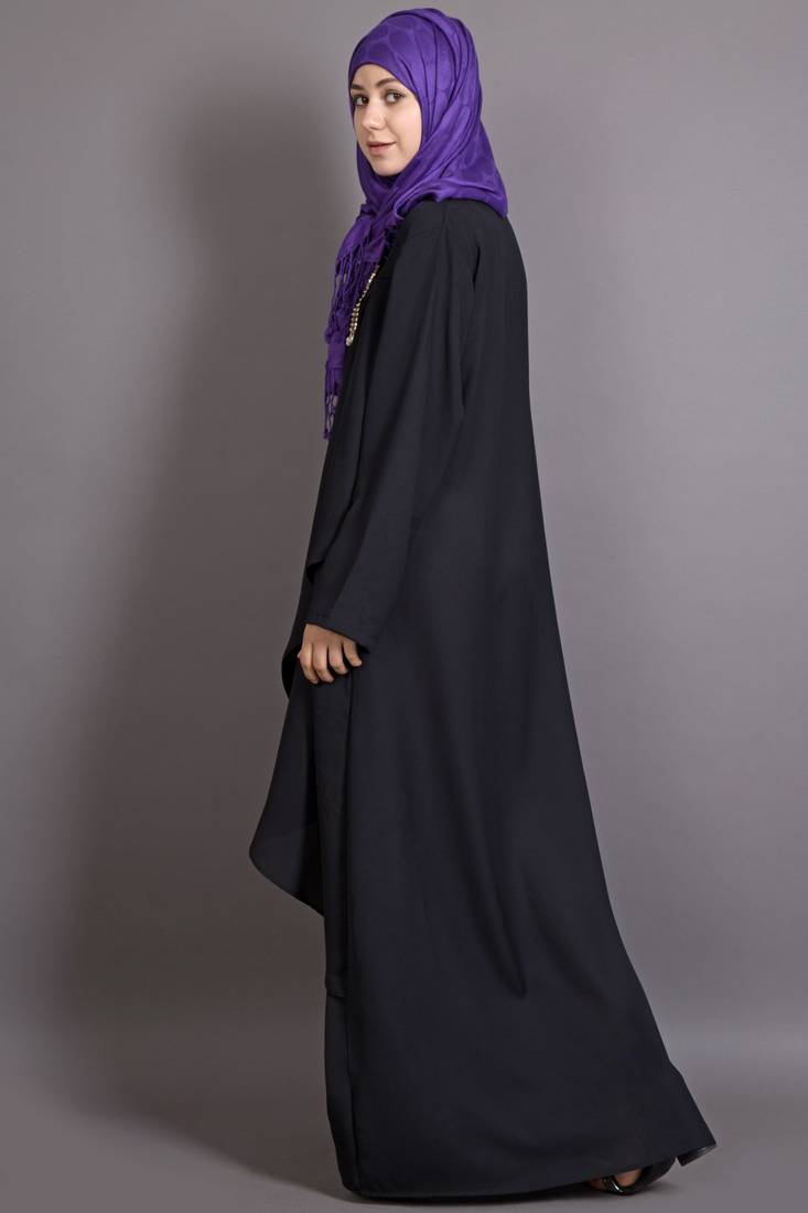 Black Poly Crepe Plain Islamic Abaya