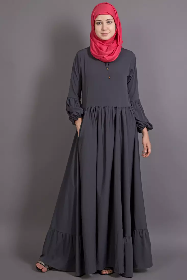 Grey Poly Crepe Plain Islamic Abaya