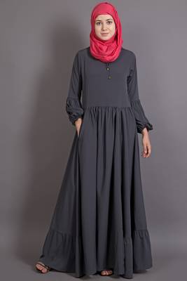 Grey Poly Crepe Plain Islamic Abaya 1