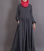Grey Poly Crepe Plain Islamic Abaya