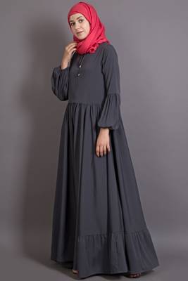 Grey Poly Crepe Plain Islamic Abaya 2