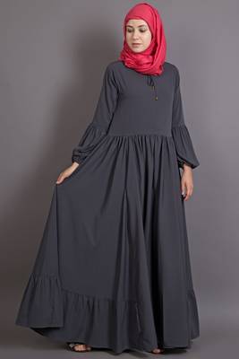 Grey Poly Crepe Plain Islamic Abaya 3