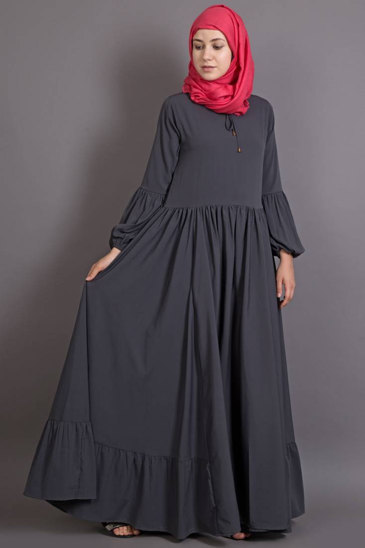 Grey Poly Crepe Plain Islamic Abaya