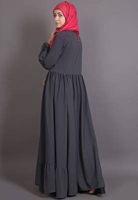Grey Poly Crepe Plain Islamic Abaya 4