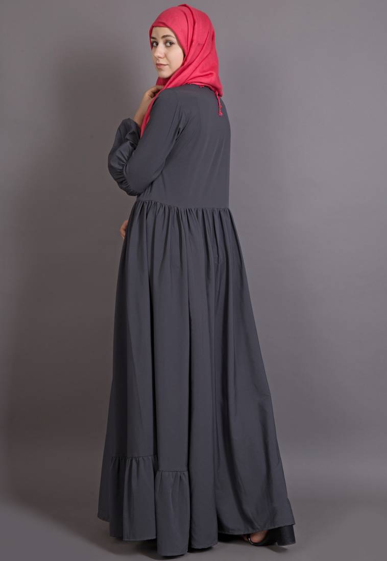 Grey Poly Crepe Plain Islamic Abaya