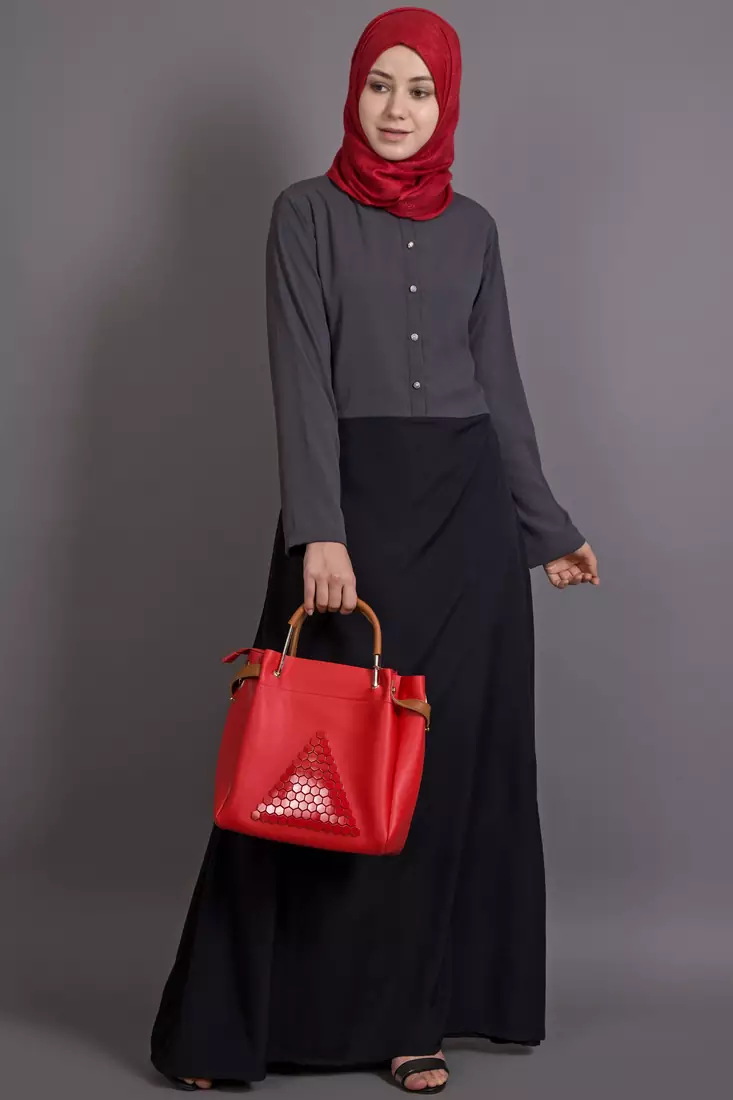 Grey Poly Crepe Plain Islamic Abaya