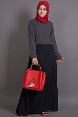 Grey Poly Crepe Plain Islamic Abaya 1