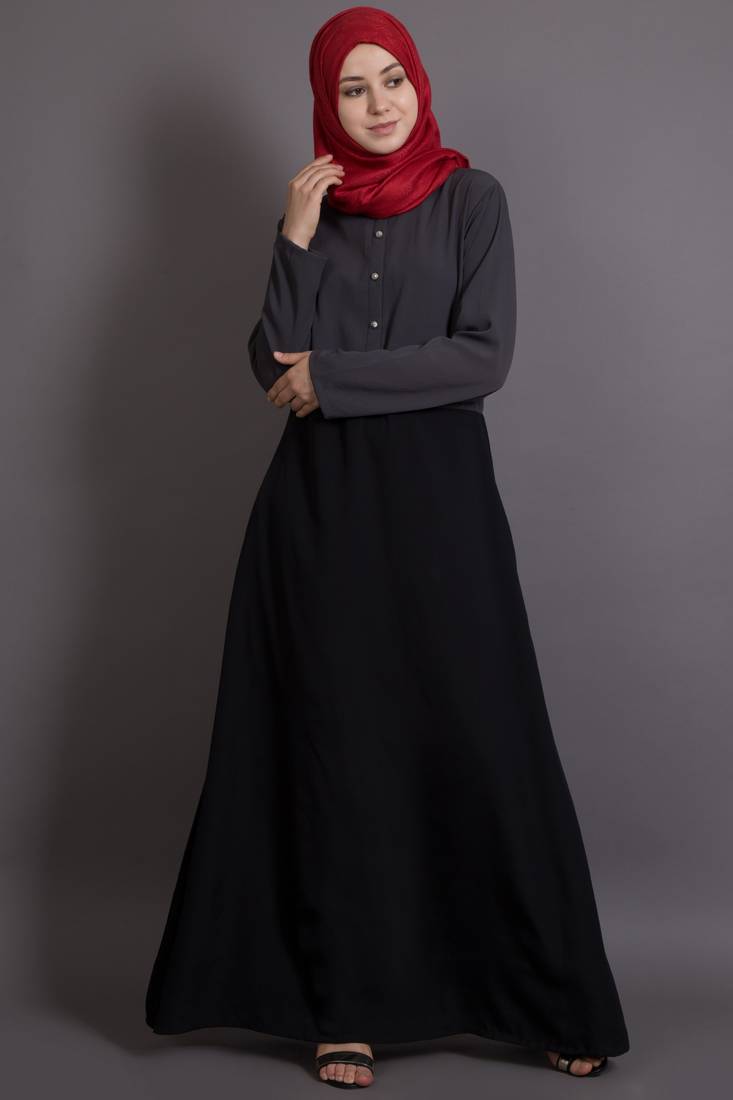 Grey Poly Crepe Plain Islamic Abaya