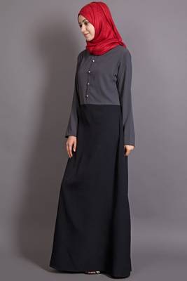Grey Poly Crepe Plain Islamic Abaya 3