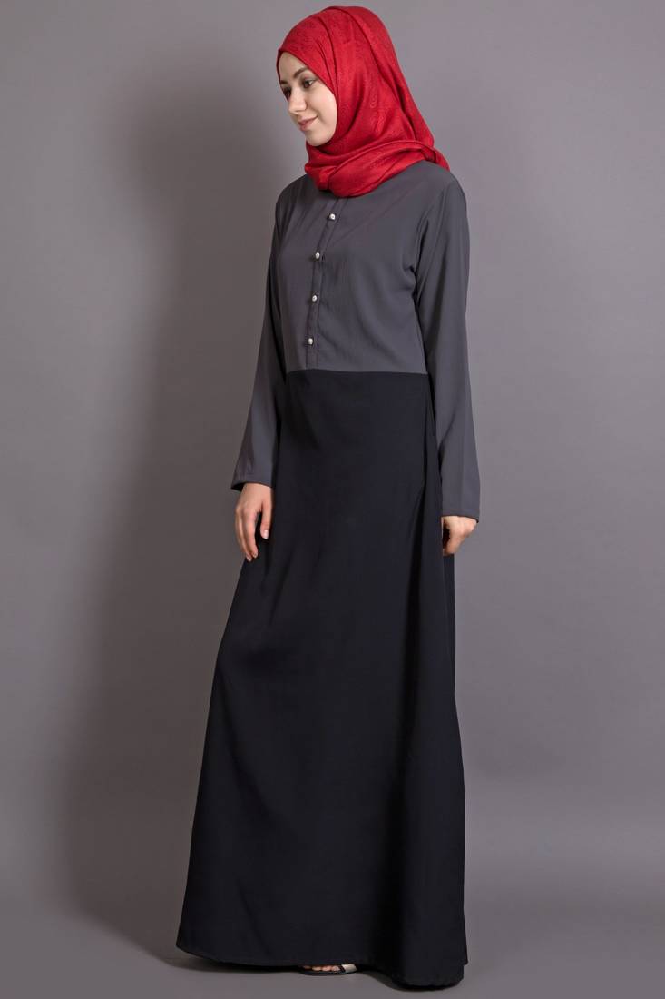 Grey Poly Crepe Plain Islamic Abaya