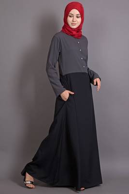 Grey Poly Crepe Plain Islamic Abaya 4