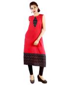 Ikat and sambalpuri round neck red black handloom kurti