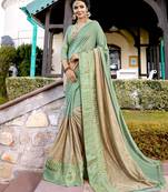 Light olive brasso art silk saree with blouse