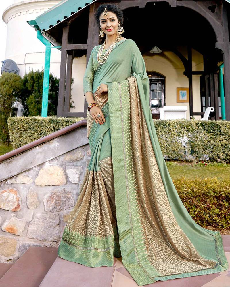 Light olive brasso art silk saree with blouse