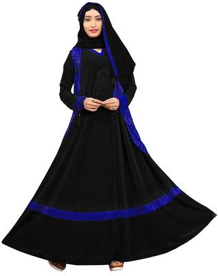 Black And Navy Blue Color Stone Work Abaya Burkha With Chiffon Hijab 1