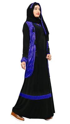 Black And Navy Blue Color Stone Work Abaya Burkha With Chiffon Hijab 2