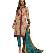 Beige digital print cotton salwar with dupatta