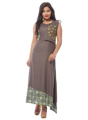 Grey plain cotton kurti 1