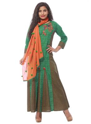 Green printed cotton kurti 1