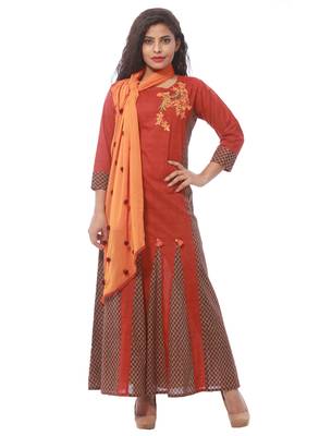 Maroon printed cotton kurti 1