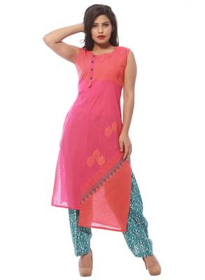 Pink printed cotton kurti 1