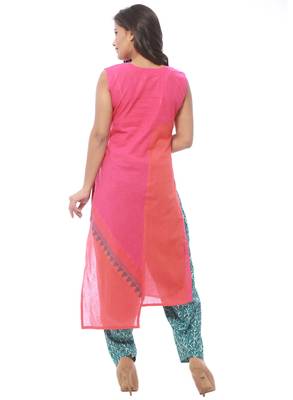 Pink printed cotton kurti 2