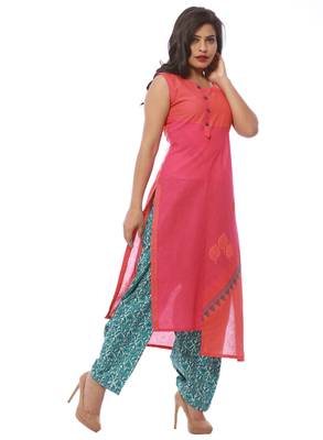 Pink printed cotton kurti 3