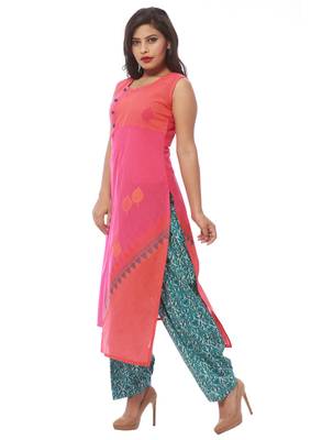 Pink printed cotton kurti 4