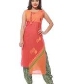 Peach printed cotton kurti