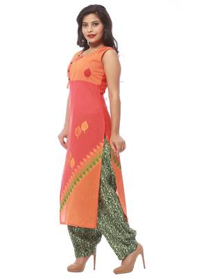 Peach printed cotton kurti 4