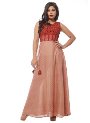 Beige printed cotton kurti 1