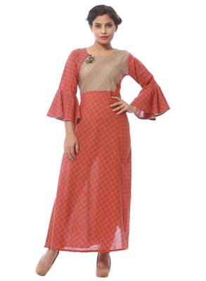 Orange printed cotton kurti 1