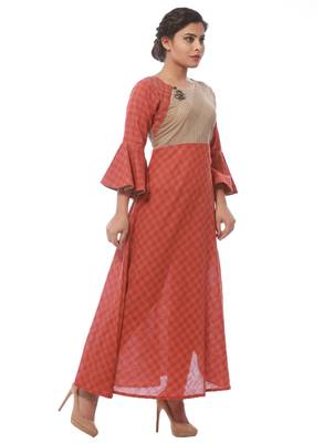 Orange printed cotton kurti 3
