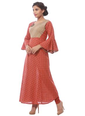Orange printed cotton kurti 4
