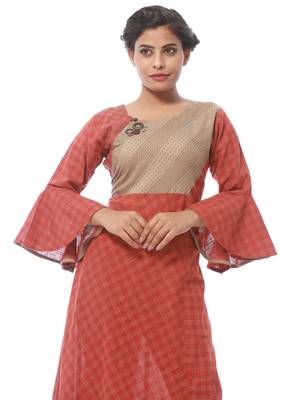 Orange printed cotton kurti 5