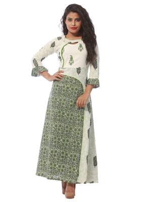 Green printed cotton kurti 1