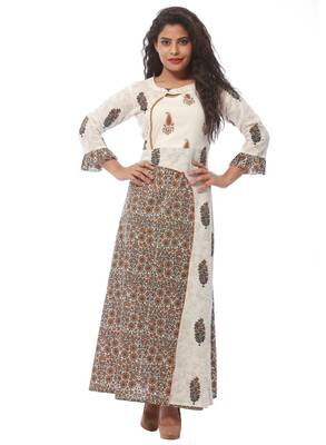 White printed cotton kurti 1