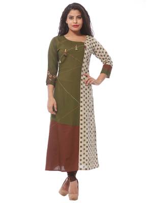 Green printed rayon kurti 1