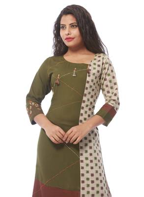 Green printed rayon kurti 4