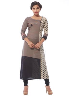 Grey printed rayon kurti 1
