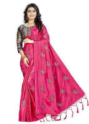 Tomato color embroidered  saree with blouse 1