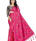 Tomato color embroidered  saree with blouse