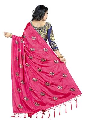 Tomato color embroidered  saree with blouse 2