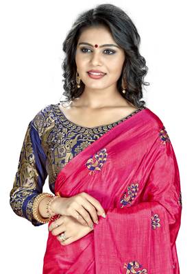 Tomato color embroidered  saree with blouse 3