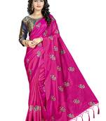 Pink embroidered art silk saree with blouse