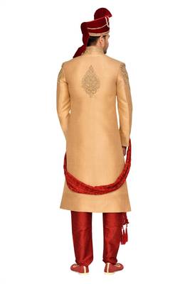 Gold Jharna Silk Wedding Sherwani 2