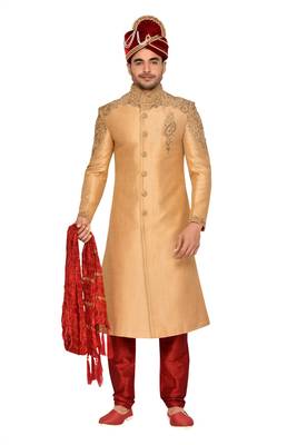 Gold Jharna Silk Wedding Sherwani 1