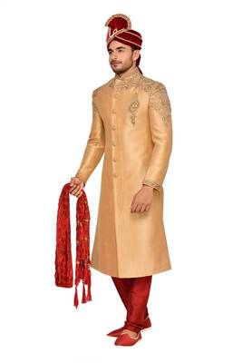 Gold Jharna Silk Wedding Sherwani 3