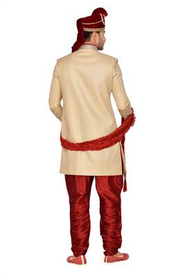 Gold  Linen Jute Wedding Sherwani 2